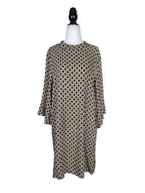 Richard Allen x H&M bell sleeves Black & Cream Geometric Long-Sleeve Shift Dress